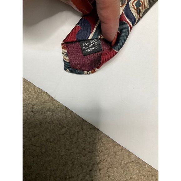 𝅺givenchy Monsieur Silk Tie Dark Red Blue Green Floral Made in USA - Picture 4 of 5